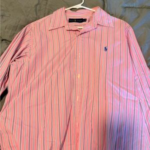 Ralph Lauren Men's Pink and White Striped Shirt